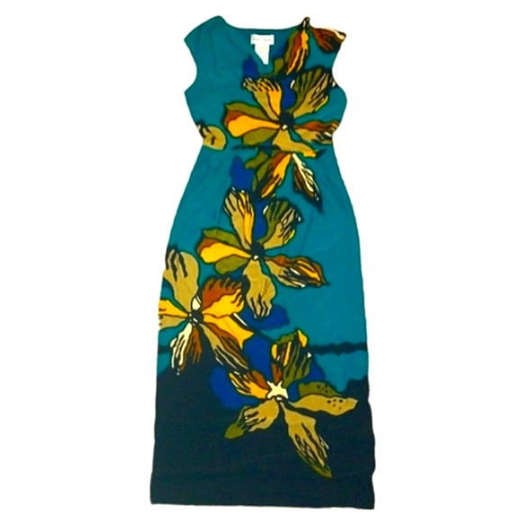 Danny & Nicole Teal Floral Maxi Dress - Picture 2 of 5